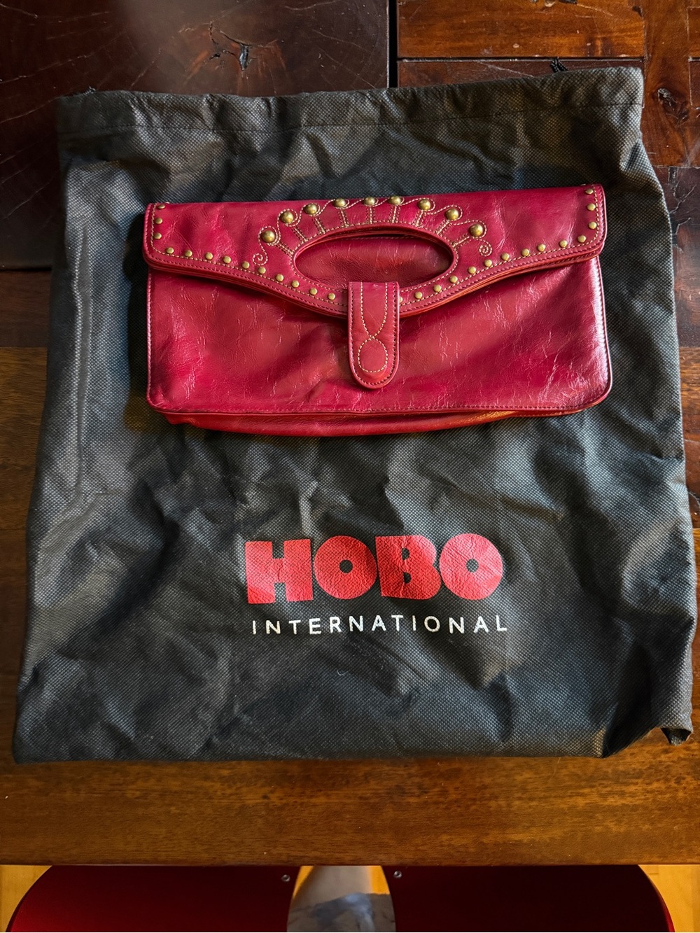 Red, Western  Leather Studded Handheld Clutch HOBO International - Picture 6 of 6